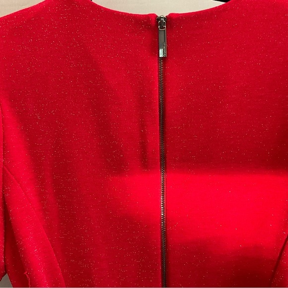 Calvin Klein Sz 10 Vibrant Red Slinky, Sparkly Jumpsuit, Zippered Back, Tie Belt - Picture 14 of 16